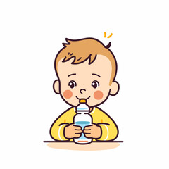 vector baby with bottle flat style .Generative AI