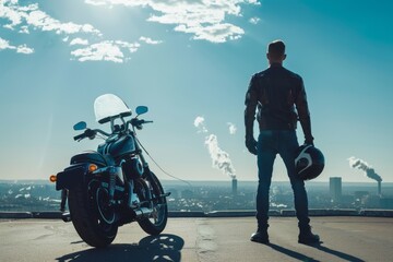 Man on a motorbike speeding on the highway, adrenaline-fueled ride on open road, Generative AI