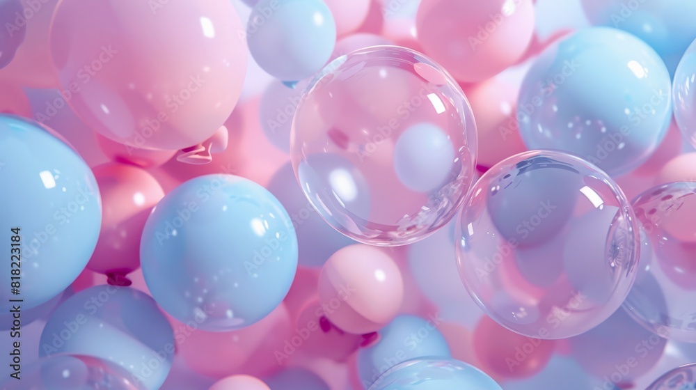 Poster glossy pastel balloons in soft focus creating a dreamy texture. ideal for celebrations and festive b