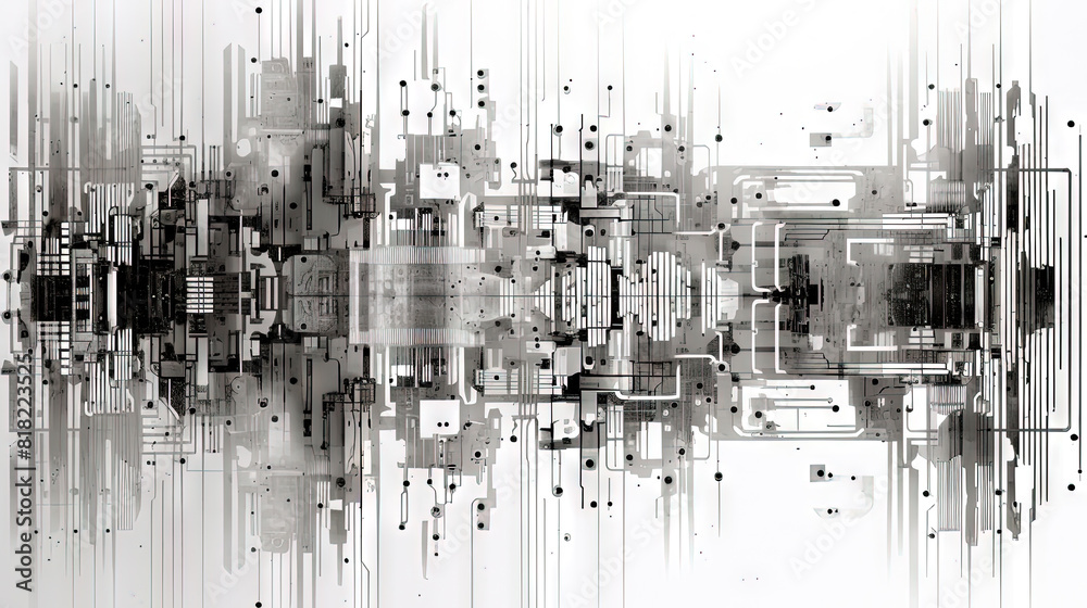 Aufkleber abstract circuit board concept with black track lines on white background.