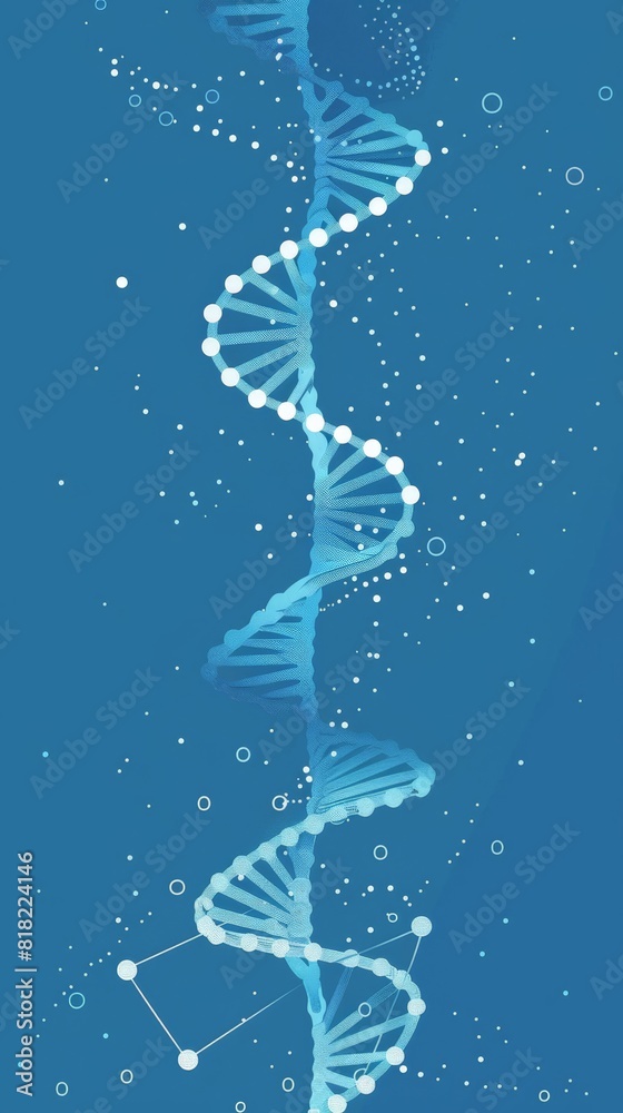 Poster illuminated blue dna strand with abstract particles. high-tech concept for genetic research and biot
