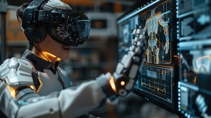 Student Engineer Wearing Virtual Reality Headset 