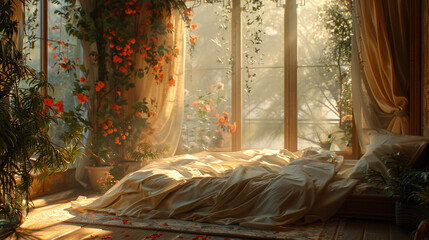 Muted tones of peace, draped in warmth, comforting all.