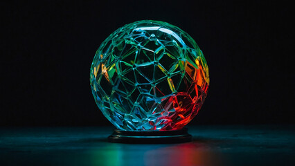 Two gin glasses with led colorful lights on the black background and in the dark. Soft focus, defocus
