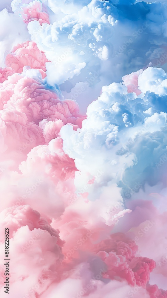 Poster surreal pink and blue cloudscape with a dreamy, soft focus. perfect for backgrounds and abstract art