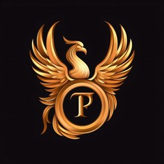 Golden Luxury letter P with Eagle logo. Perfect for Royalty, Boutique, Hotel, Heraldic, Jewelry, Tattoo.