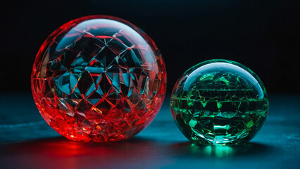 Two gin glasses with led colorful lights on the black background and in the dark. Soft focus, defocus
