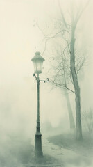 Street lamp in a foggy park