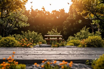 Obraz premium Wooden Bench in Forest. Generative AI
