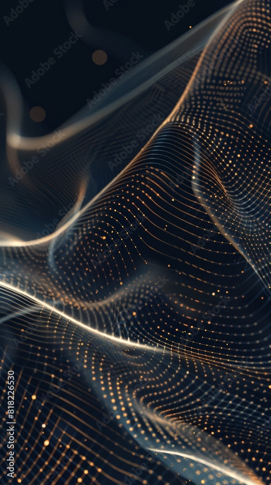 Poster golden and blue digital waves in a mesmerizing pattern. luxury and modern tech design