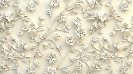 Warm Beige and Silver Floral Islamic Pattern A cozy 3D realistic floral Islamic pattern in warm beige and silver, creating an inviting and elegant background on a pale cream backdrop.