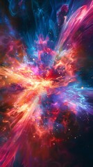 Vibrant galactic core explosion with rich colors and dynamic textures, suitable for sci-fi and space-themed visuals