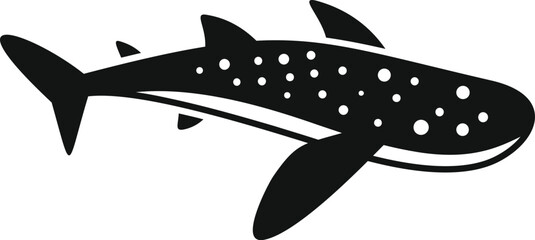 Vector graphic of a whale shark icon in a simple black and white silhouette style
