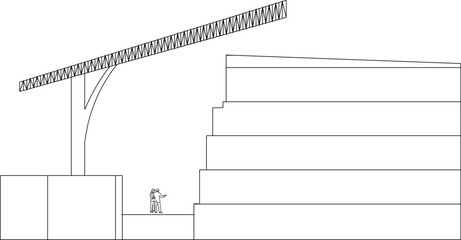 Vector illustration sketch design drawing of architectural view of open auditorium for performance stage