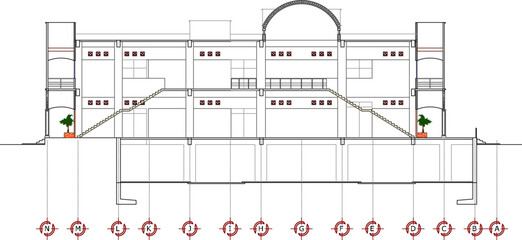 Sketch illustration vector architectural drawing design section detail modern shopping mall 