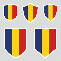 Set of Romania Flag in Shield Shape Frame