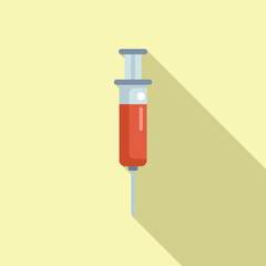 Clean, graphic design of a syringe filled with red liquid on a pale yellow background