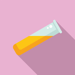 Minimalistic vector illustration of a test tube with yellow liquid on a pink background for scientific concepts