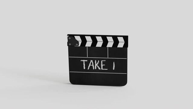 Redo Retry Clapper Board with Take 1 One written with white chalk 3D Animation