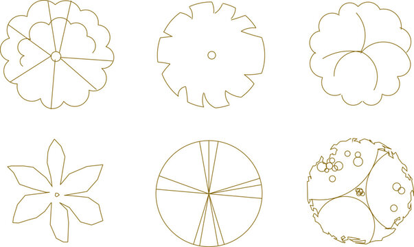 Vector illustration sketch of logo icon design, siteplan layout, tree plants seen from above for completeness of the plan