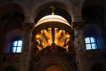 Obraz premium The Catholicon is the church at the center of the Church of the Holy Sepulchre in Jerusalem, Israel. 