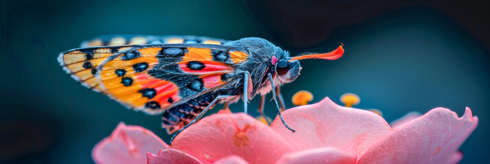 Close Up of a Vibrant Painted Lady Butterfly on a Pink Flower in a Garden Setting