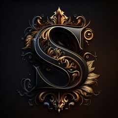 Luxury letter S in the Gothic style. 3D illustration