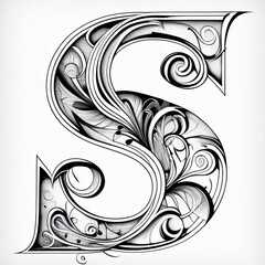 Alphabet S in the style of Baroque. Vector illustration.