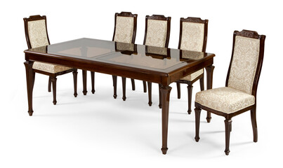 classic dining table isolated on white background . table and chair