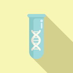 Flat design vector of a test tube with a dna helix inside, casting a shadow