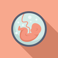 Stylized image of a developing human fetus within a circular womb, set against a pink background