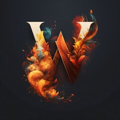 Letter W with abstract fire effect on black background. Vector illustration.