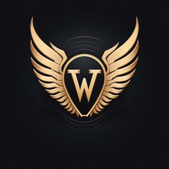Letter W with golden wings on a black background. Vector illustration.