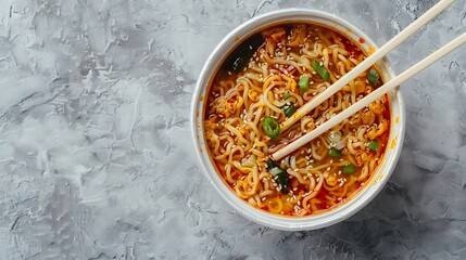 This image captures a popular quick meal option, instant noodles made in Korea.