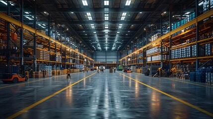Warehouse industrial and logistics companies. Commercial warehouse. Huge distribution warehouse with high shelves.