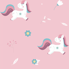 seamless pattern with pony, unicorn and elements