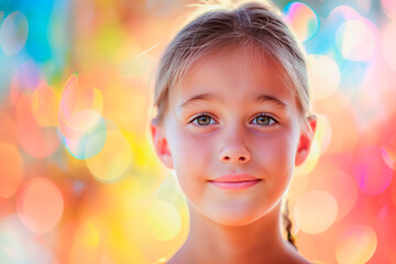 Fototapeta premium 10 year old school kid portrait photography blur background bright colors