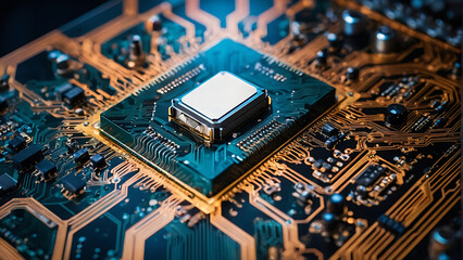 Fototapeta premium Close-Up of a Microprocessor on a Computer Circuit Board