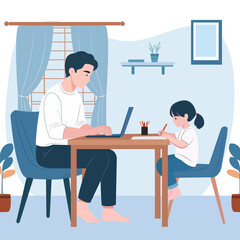 Man working from home with child peacefully