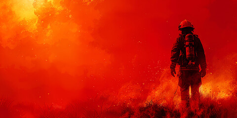 Fototapeta premium Firefighter Hero Silhouette