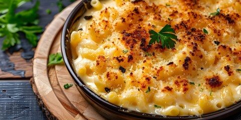 Enhance your mac and cheese with black truffle for a harmonious fusion. Concept Recipes, Food Pairings, Gourmet Tips, Culinary Enhancements, Comfort Food - Powered by Adobe