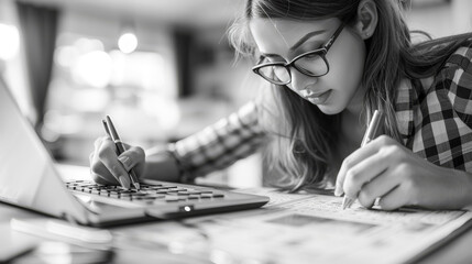 Fototapeta premium Woman Calculating Finances at Home