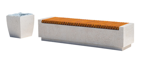  Park bench and trash can isolated on white