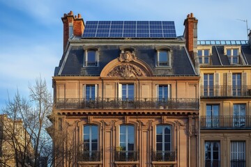 Fototapeta premium Historic Building with Solar Panels on Roof