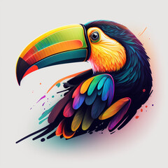 cute toucan bird with feathers logo coutout sticker generative ai