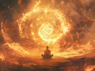 Yoga across diverse landscapes with elements of fire and light