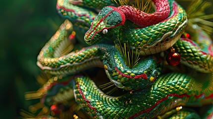 Fototapeta premium Close Up of Green and Red Snake Ornament