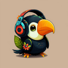 cute toucan bird with feathers logo coutout sticker generative ai