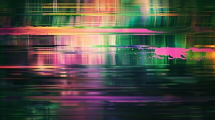 blurred colorful digital glitch background with horizontal lines in the style of green and purple colors