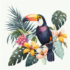 cute toucan bird with feathers logo coutout sticker generative ai